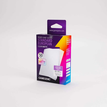 Box of Gamegenic clear matte board game sleeves on a white background
