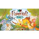 Flamecraft Duels logo with cartoon characters on a colorful background