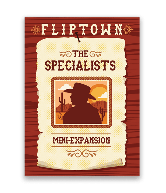 Fliptown The Specialists mini-expansion packaging with cowboy silhouette and desert scene.