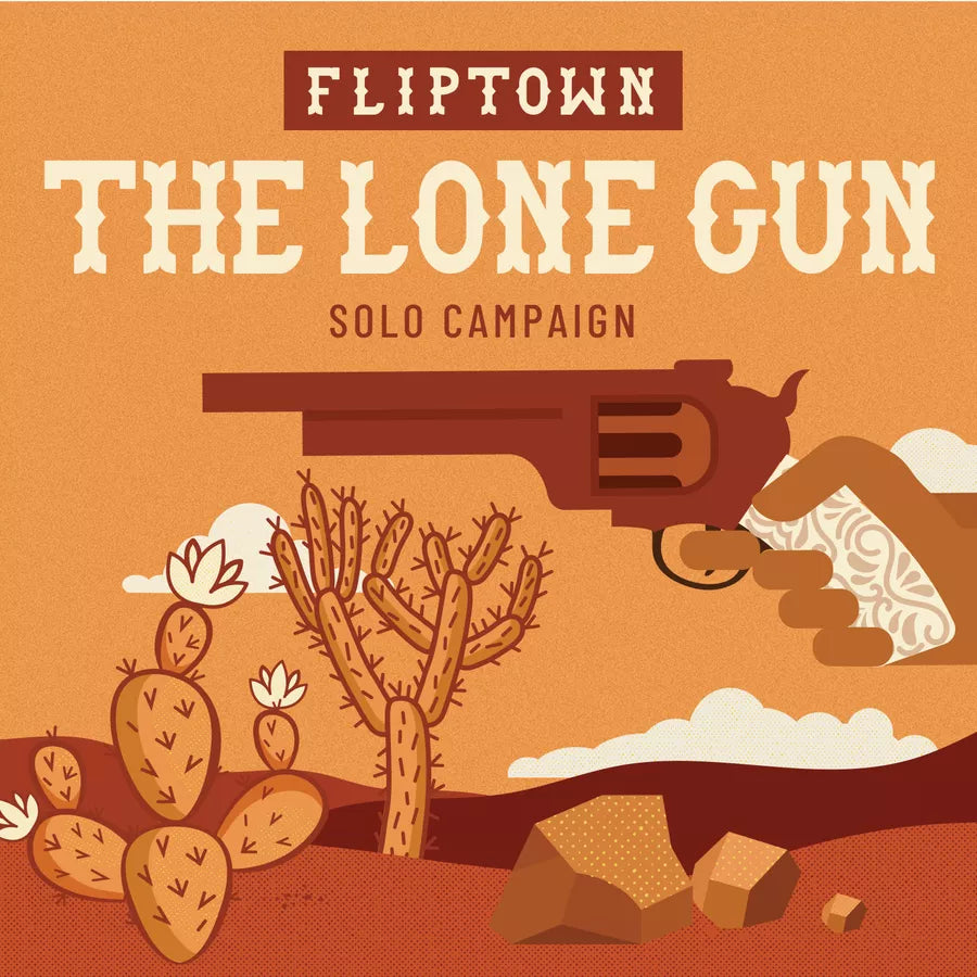 Illustration of a lone gun in a desert landscape with 'Fliptown' branding.