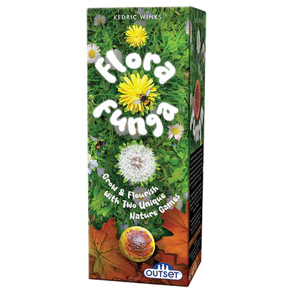Flora Funga game box with nature-themed design featuring flowers and leaves.