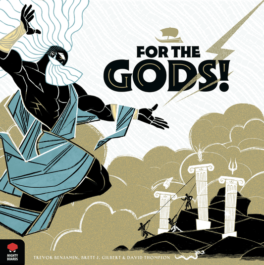 Illustrated cover of 'For the Gods!' with a character in a blue robe and columns in the background.