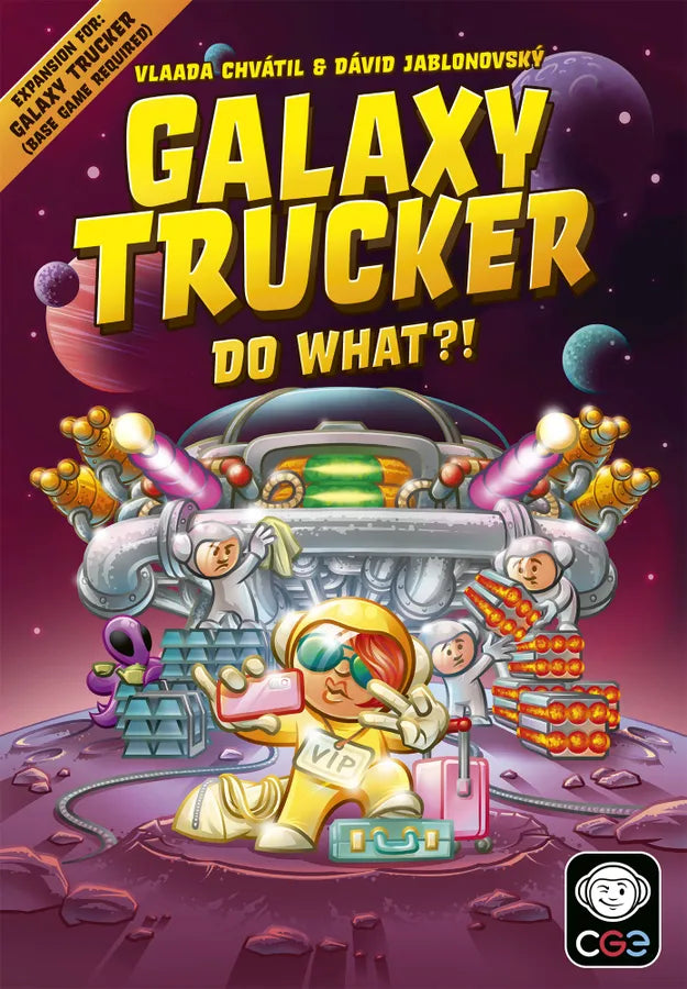 Cover of 'Galaxy Trucker' game expansion with colorful illustration and text.