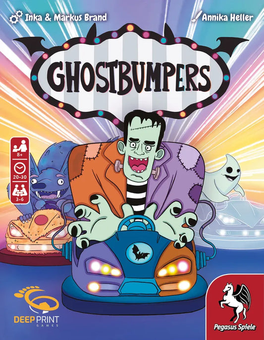 Cover of 'Ghostbumpers' board game with colorful design and cartoon characters.