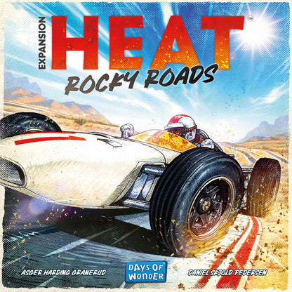 Board game expansion pack 'HEAT Rocky Roads' by Days of Wonder with a racing car on a desert road.