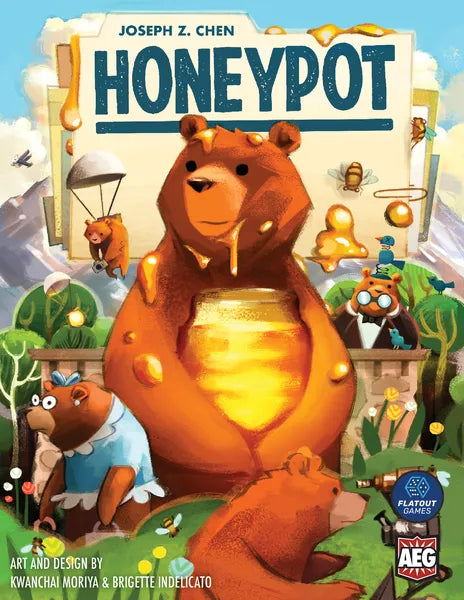 Board game box for 'Honeypot' featuring cartoon bears and honeycomb design.