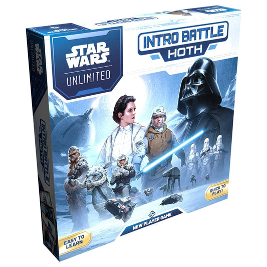 Star Wars Unlimited Intro Battle Hoth game box with characters and Darth Vader on a white background
