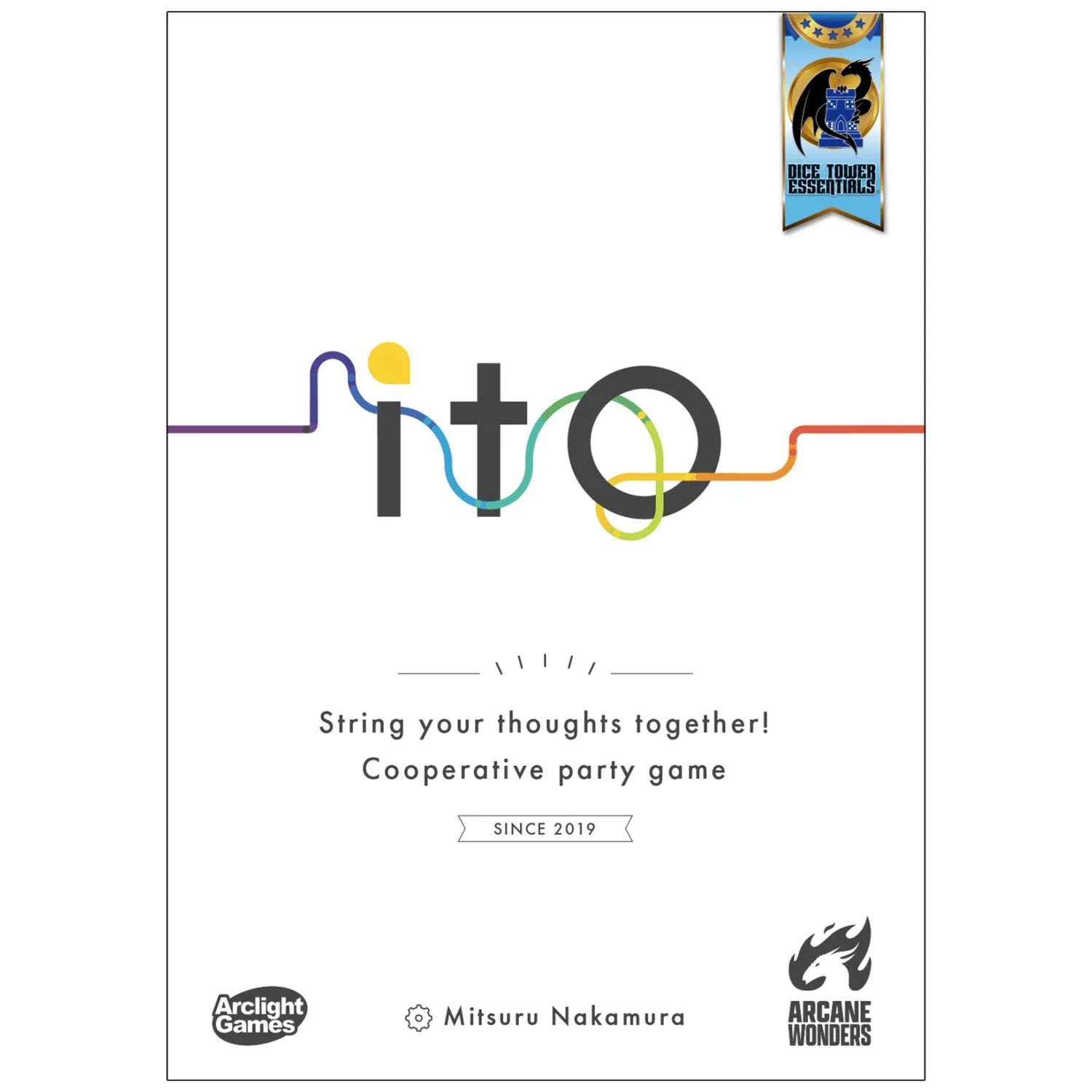 Cover of a cooperative party game with colorful text and branding on a white background