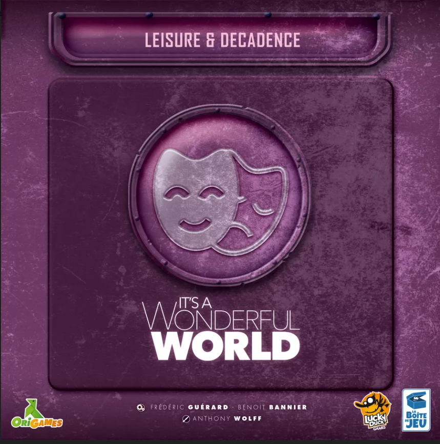 Board game box for 'It's a Wonderful World' with a purple and gray design.