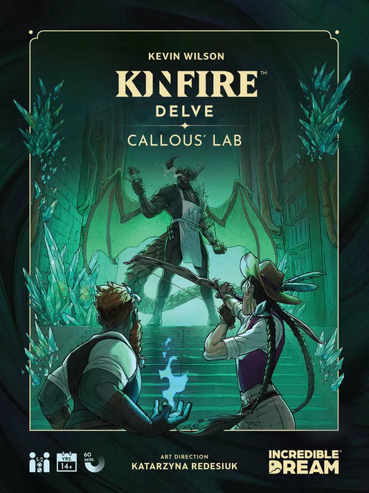 Cover of 'Knifefire Delve: Callous Lab' by Kevin Wilson with characters and a dragon illustration.