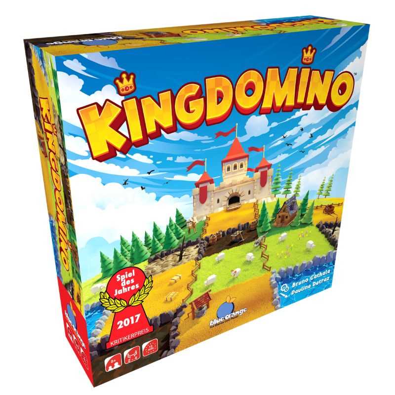 Kingdomino board game box with castle illustration and colorful design