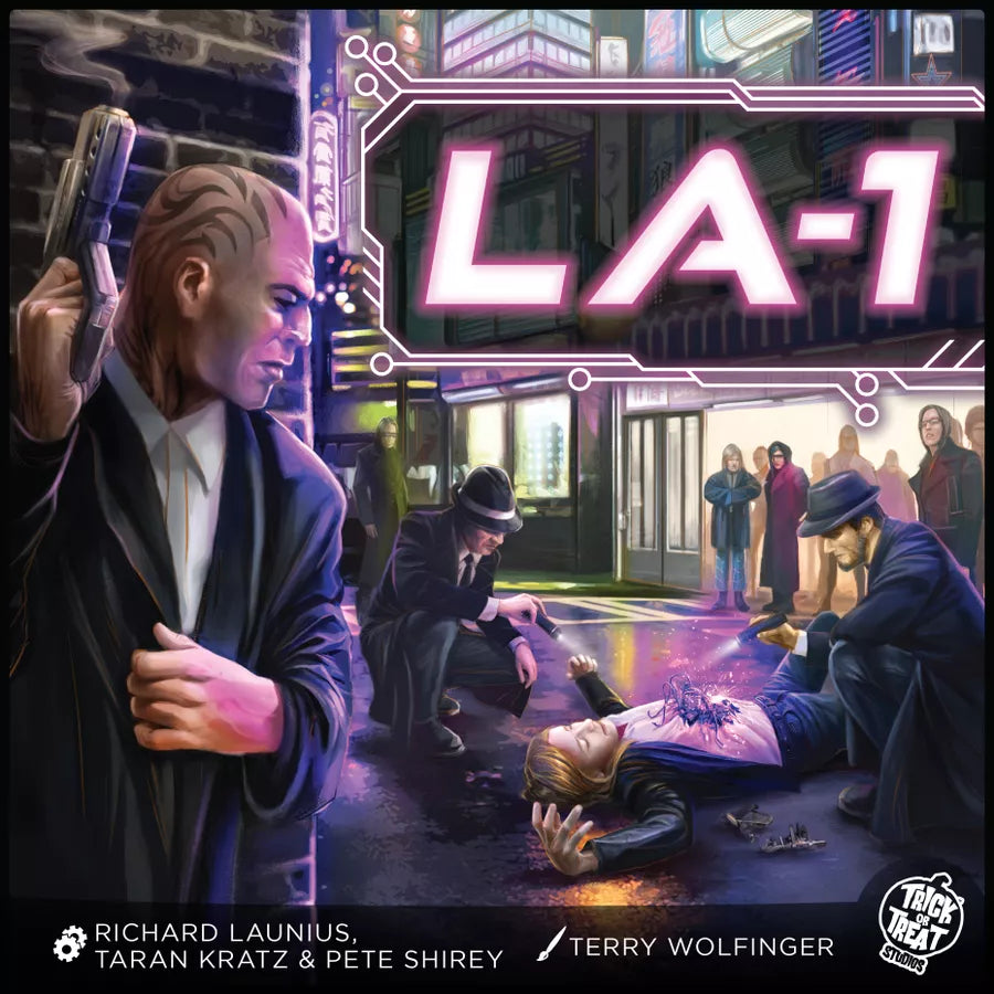 Board game box for 'LA-1' with characters in a city street scene.