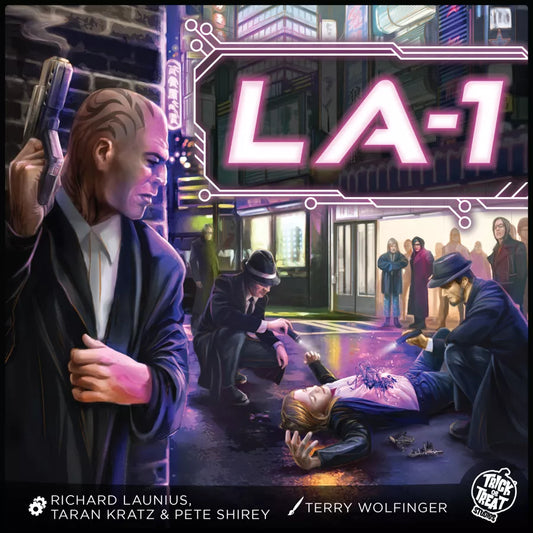 Board game box for 'LA-1' with characters in a city street scene.