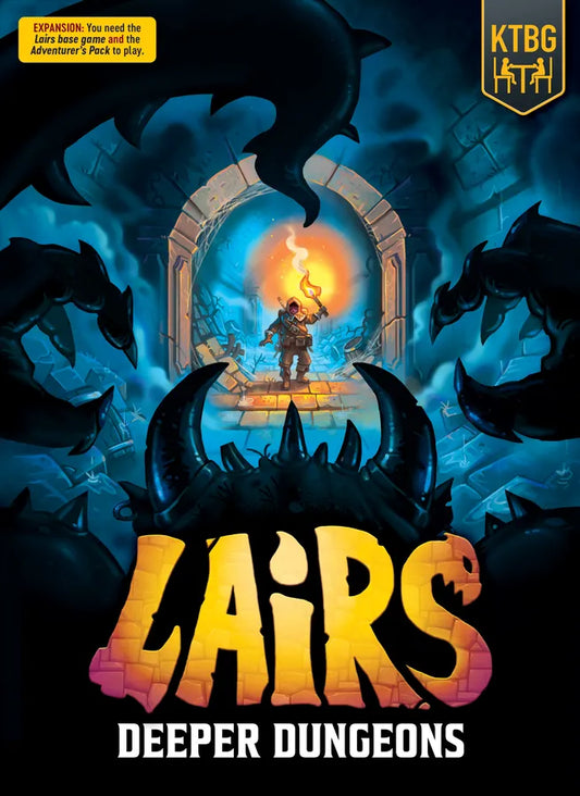 Cover of 'Lairs: Deeper Dungeons' with a fantasy scene and KTBG logo.