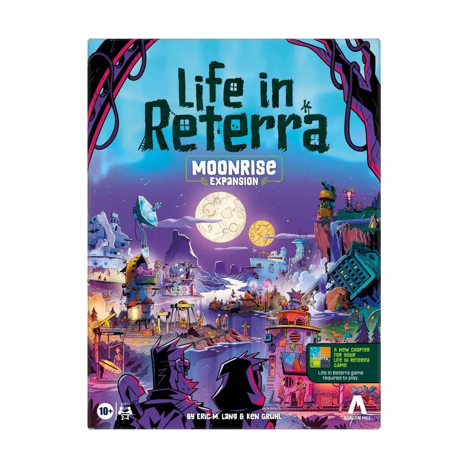Board game expansion pack titled 'Life in Reterra Moonrise' on a white background