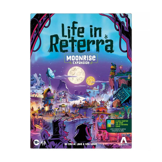 Board game expansion pack titled 'Life in Reterra Moonrise' on a white background