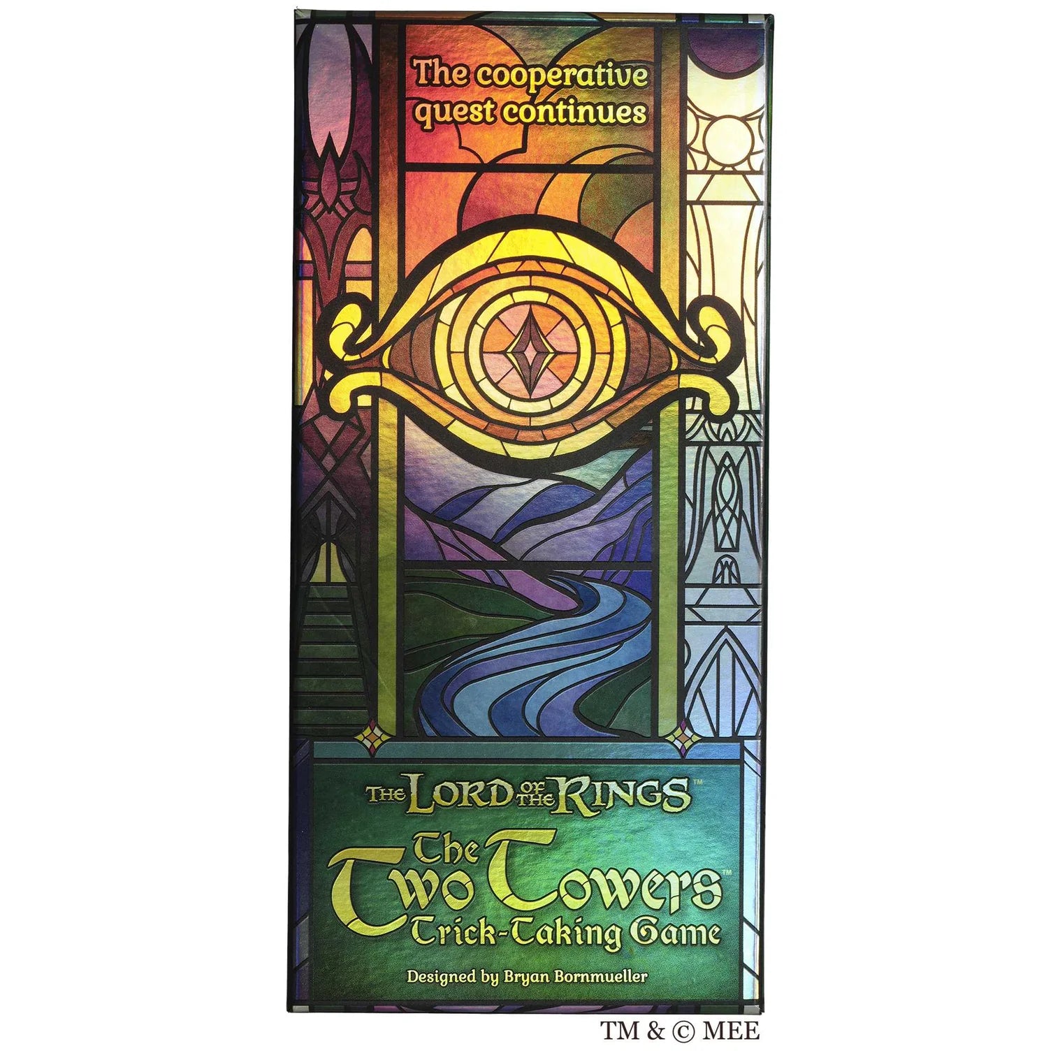 Board game box for 'The Lord of the Rings: The Two Towers' with colorful design and text.