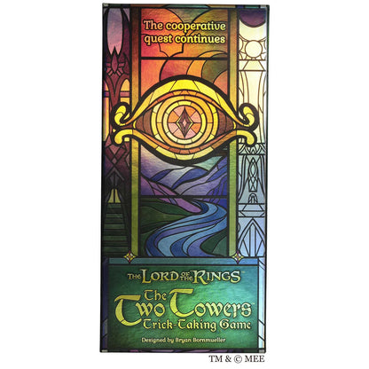 Board game box for 'The Lord of the Rings: The Two Towers' with colorful design and text.