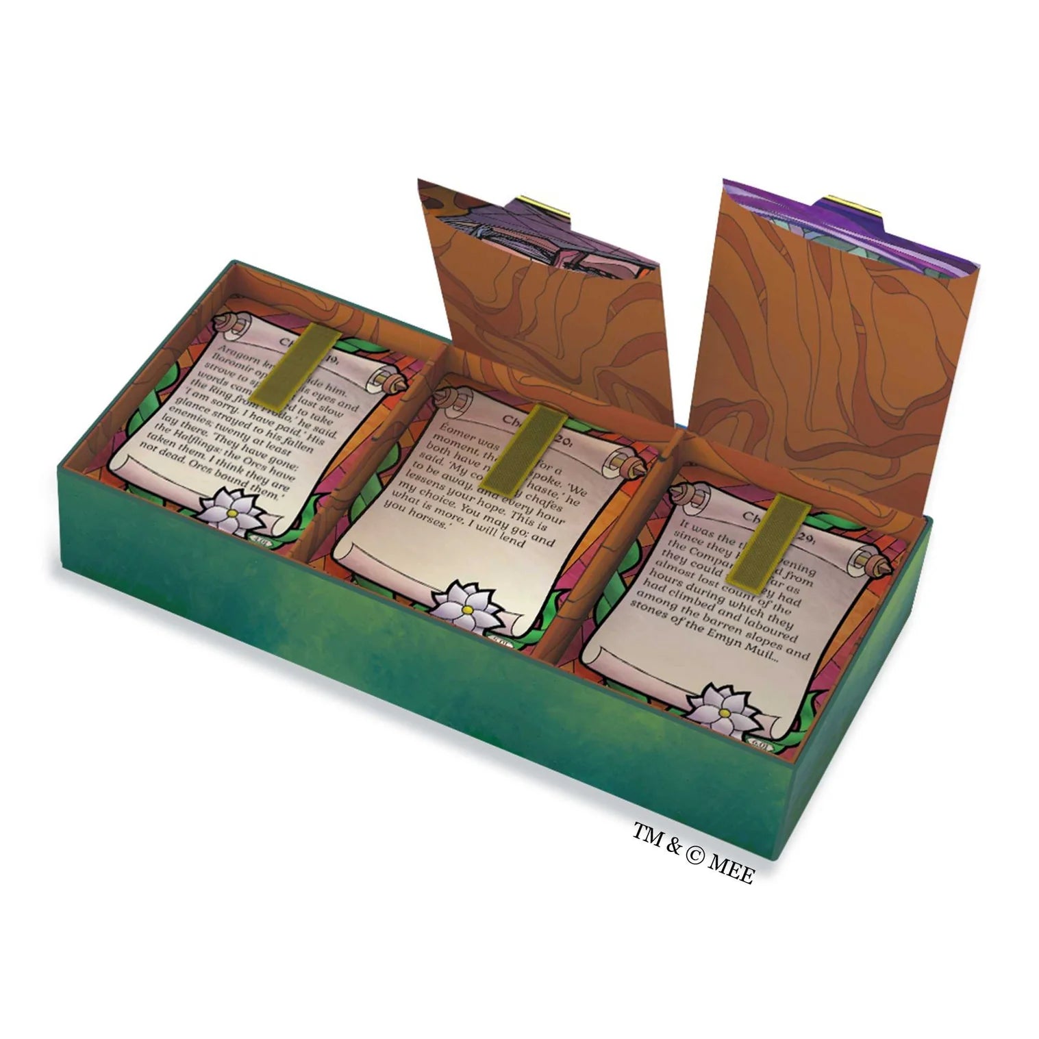 Set of cards with colorful borders and text in a green box