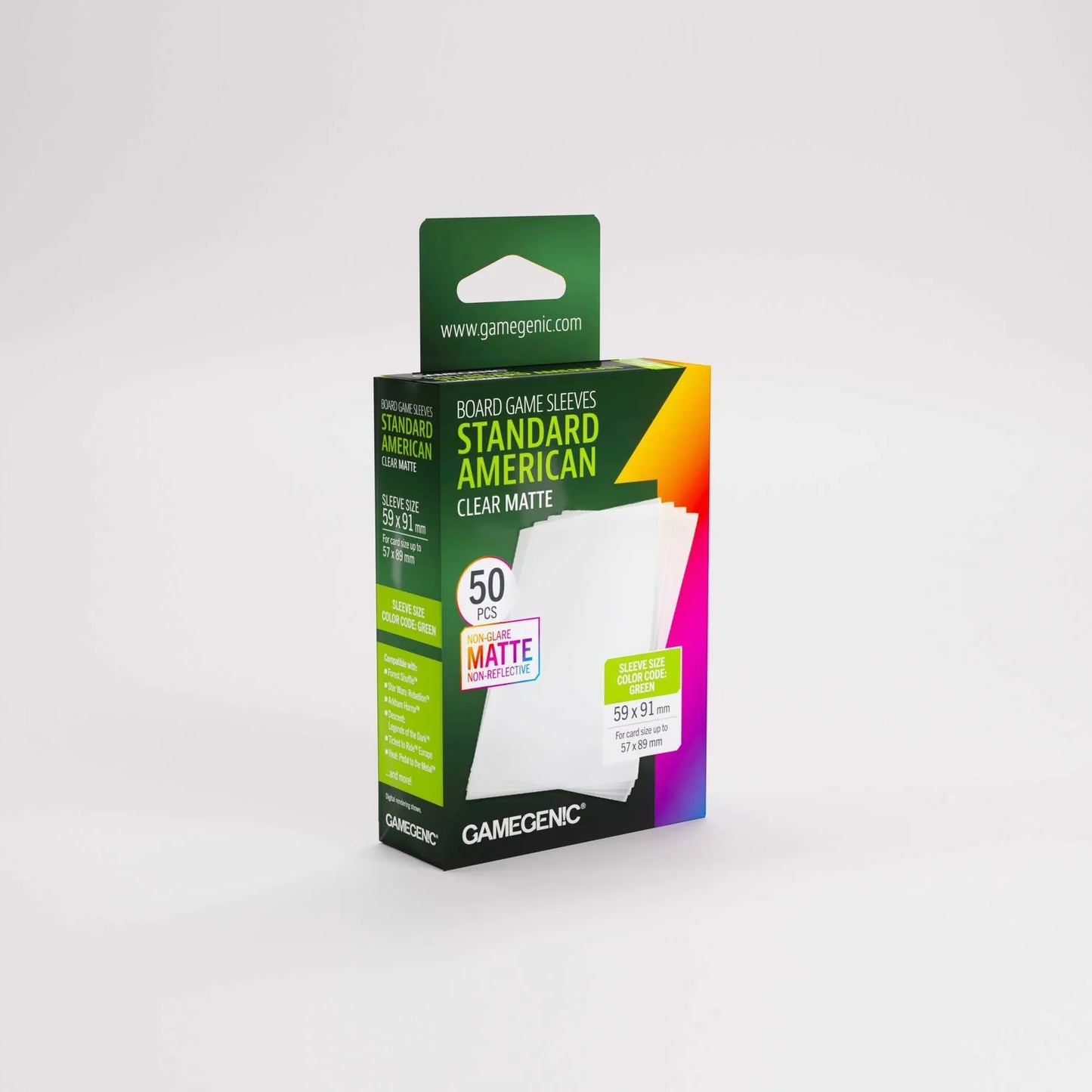 Box of Gamegenic Standard American board game sleeves on a white background