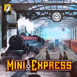 Board game box for 'Mini Express' with a train and station scene.