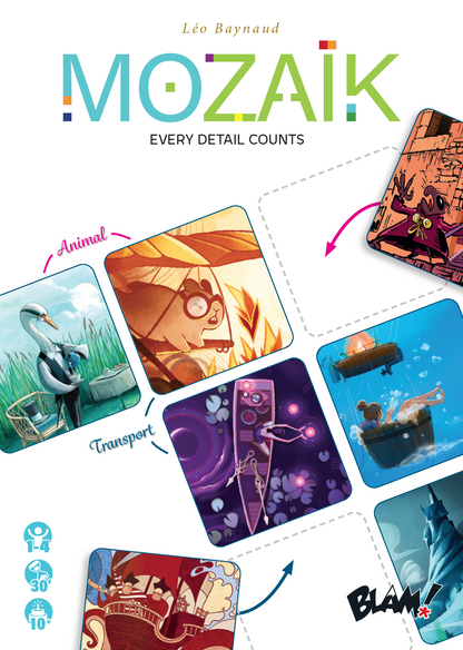 Cover of 'Mozaik' with colorful illustrations and game design elements.