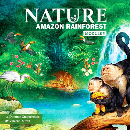 Book cover of 'Nature Amazon Rainforest' Module 5 with animals and a waterfall.