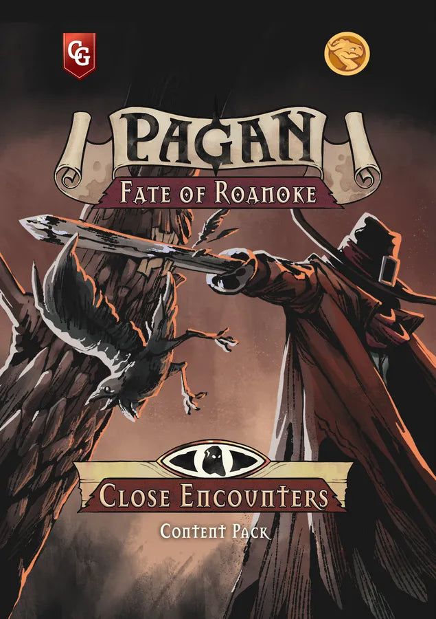 Cover of 'Pagan: Fate of Roanoke' with a dragon and cloaked figure, featuring the Chaosium logo.