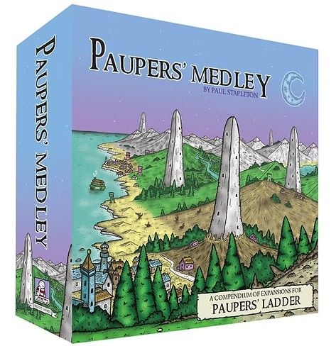 Box for 'Paupers' Medley' by Paul Stapleton with a colorful illustration of a landscape.