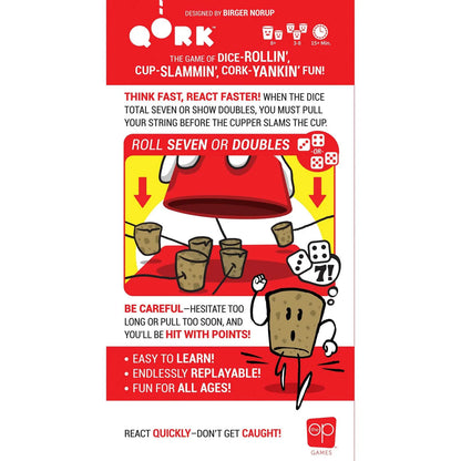 Advertisement for a dice game with cartoon characters and text on a red and white background