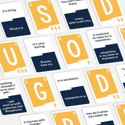 Educational flashcards with letters and short phrases on a white background