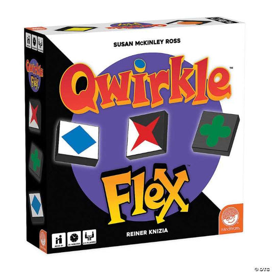 Qwirkle Flex board game box with colorful tiles on a white background