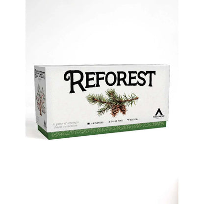 Box of 'Reforest' game with tree illustrations on a white background