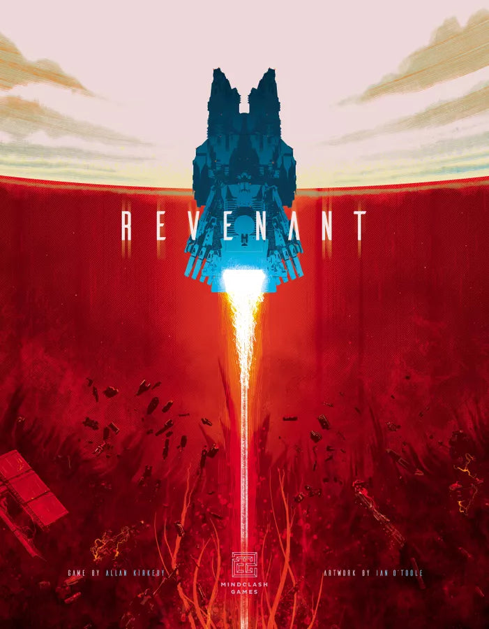 Movie poster for 'Revenant' with a blue hooded figure and red landscape.