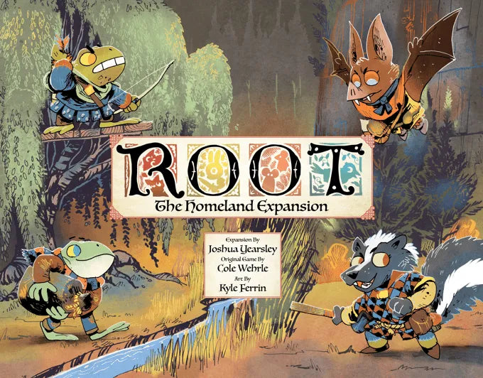 Cover of 'ROOT: The Homeland Expansion' with cartoon animals and forest background