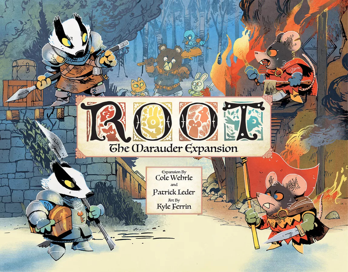 Cover of 'ROOT: The Marauder Expansion' with cartoon characters and text.