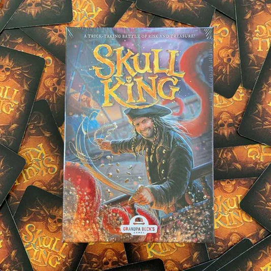 Skull King game box surrounded by game cards with 'Grandpa Beck's' branding.