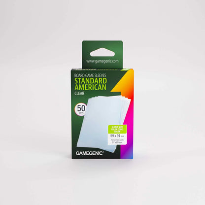 Pack of Gamegenic Standard American clear board game sleeves on a white background