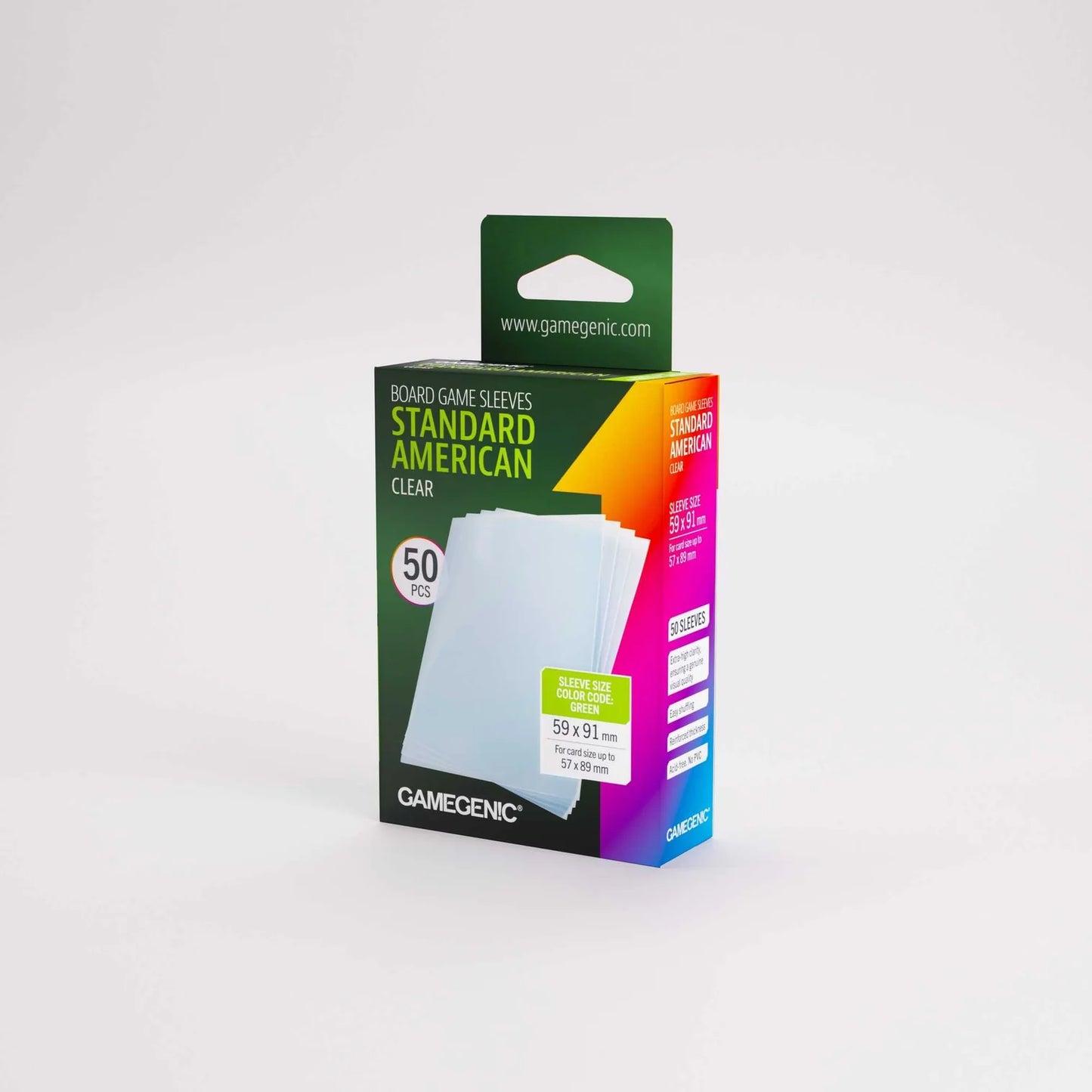 Box of Gamegenic Standard American card sleeves on a white background