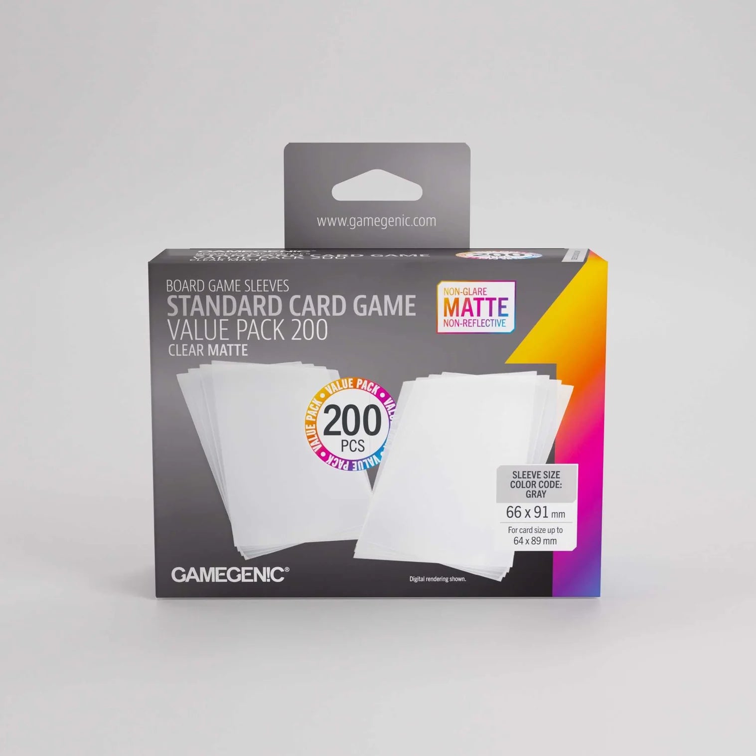 Box of Gamegenic standard card game sleeves on a gray background