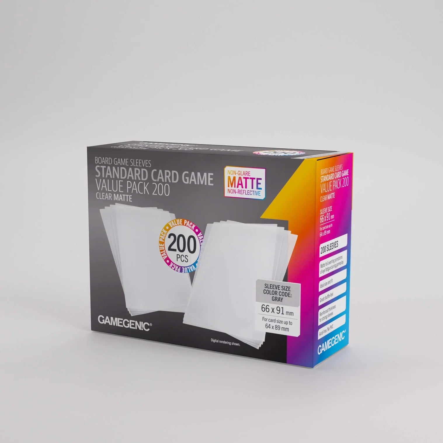 Box of Gamegenic card sleeves on a gray background