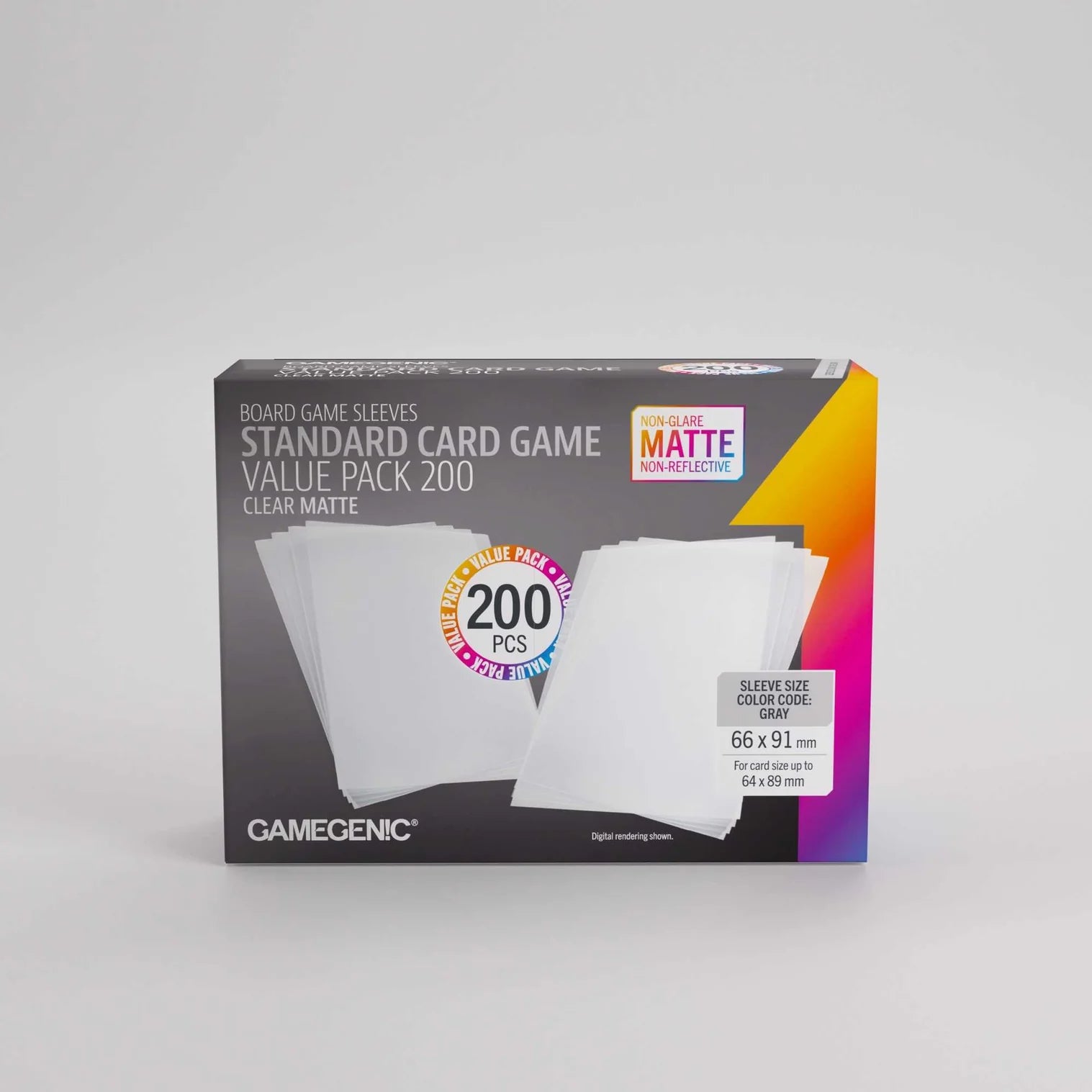 Box of Gamegenic standard card game sleeves on a gray background