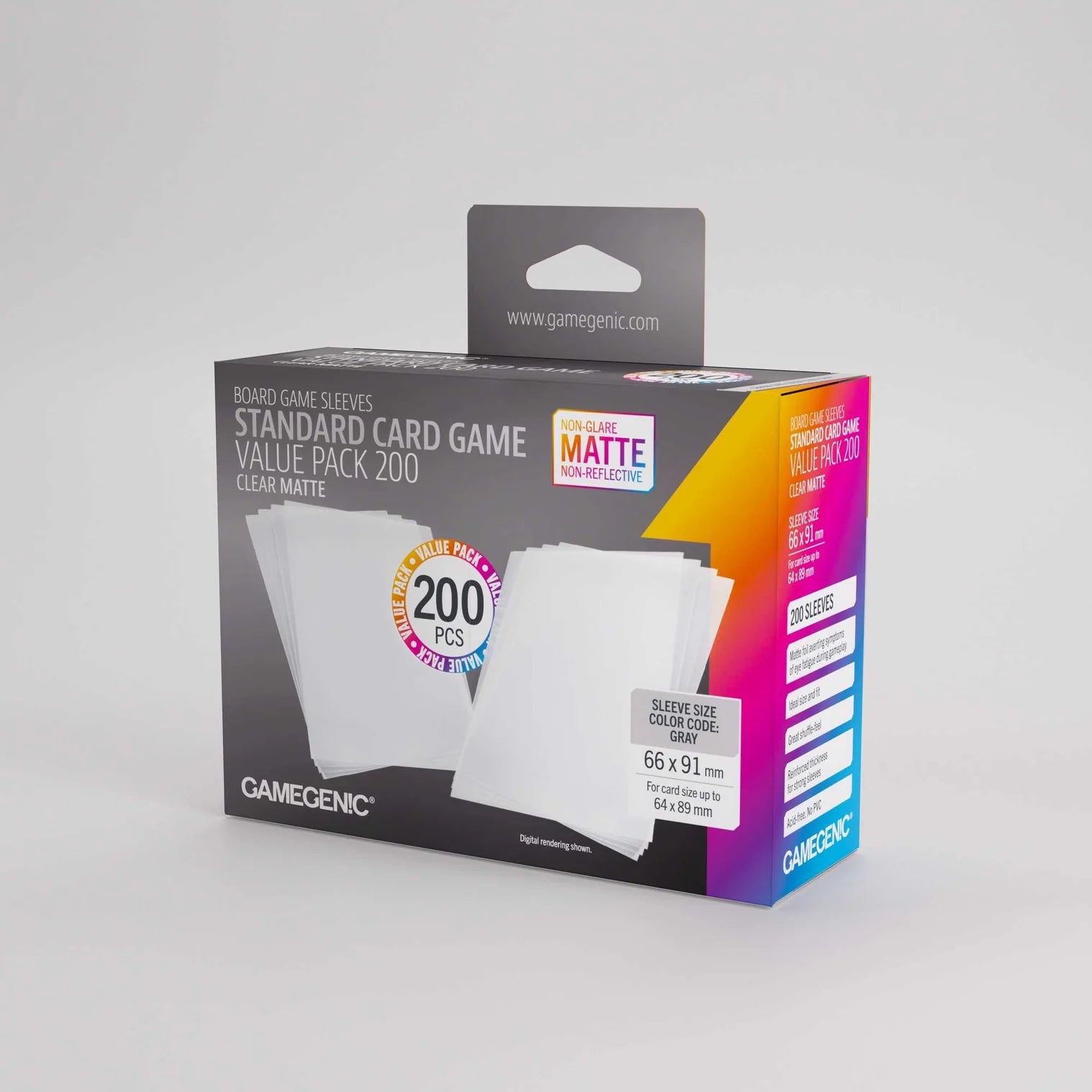 Box of Gamegenic standard card game sleeves on a gray background