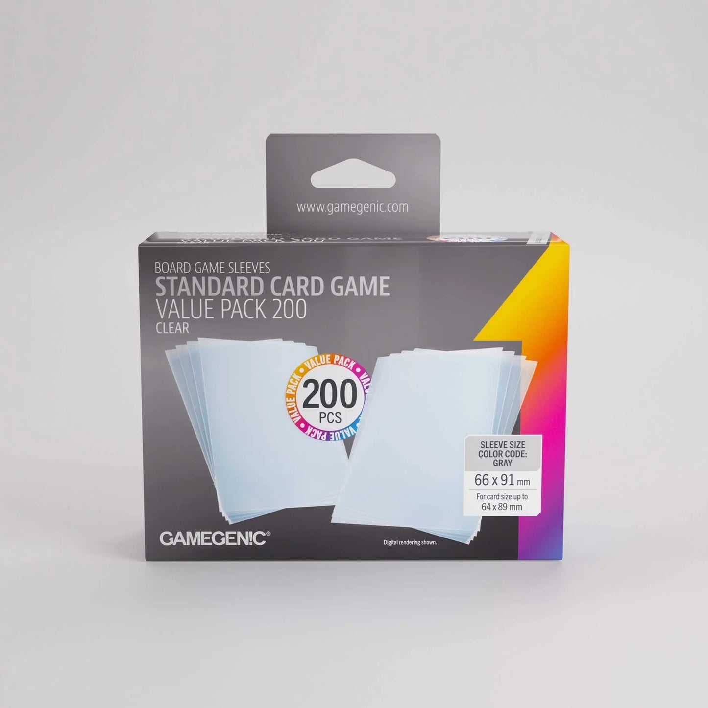 Box of Gamegenic standard card game sleeves on a gray background