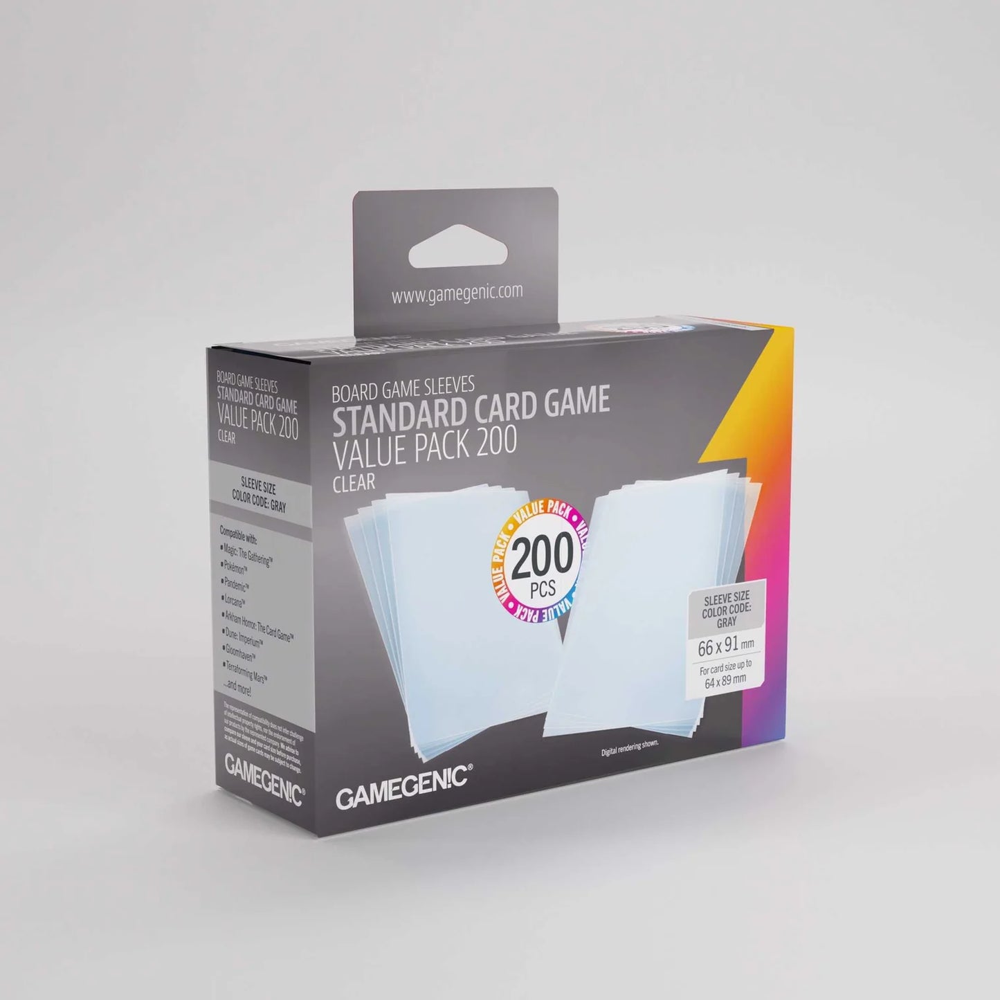 Box of Gamegenic standard card game sleeves on a gray background