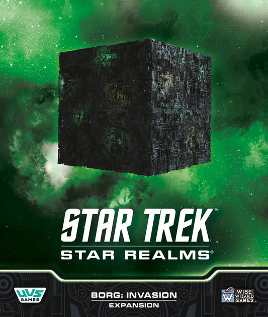 Star Trek Star Realms Borg Invasion expansion box with green space-themed background