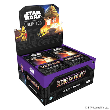 Star Wars card game booster pack with 'Secrets of Power' theme on a white background