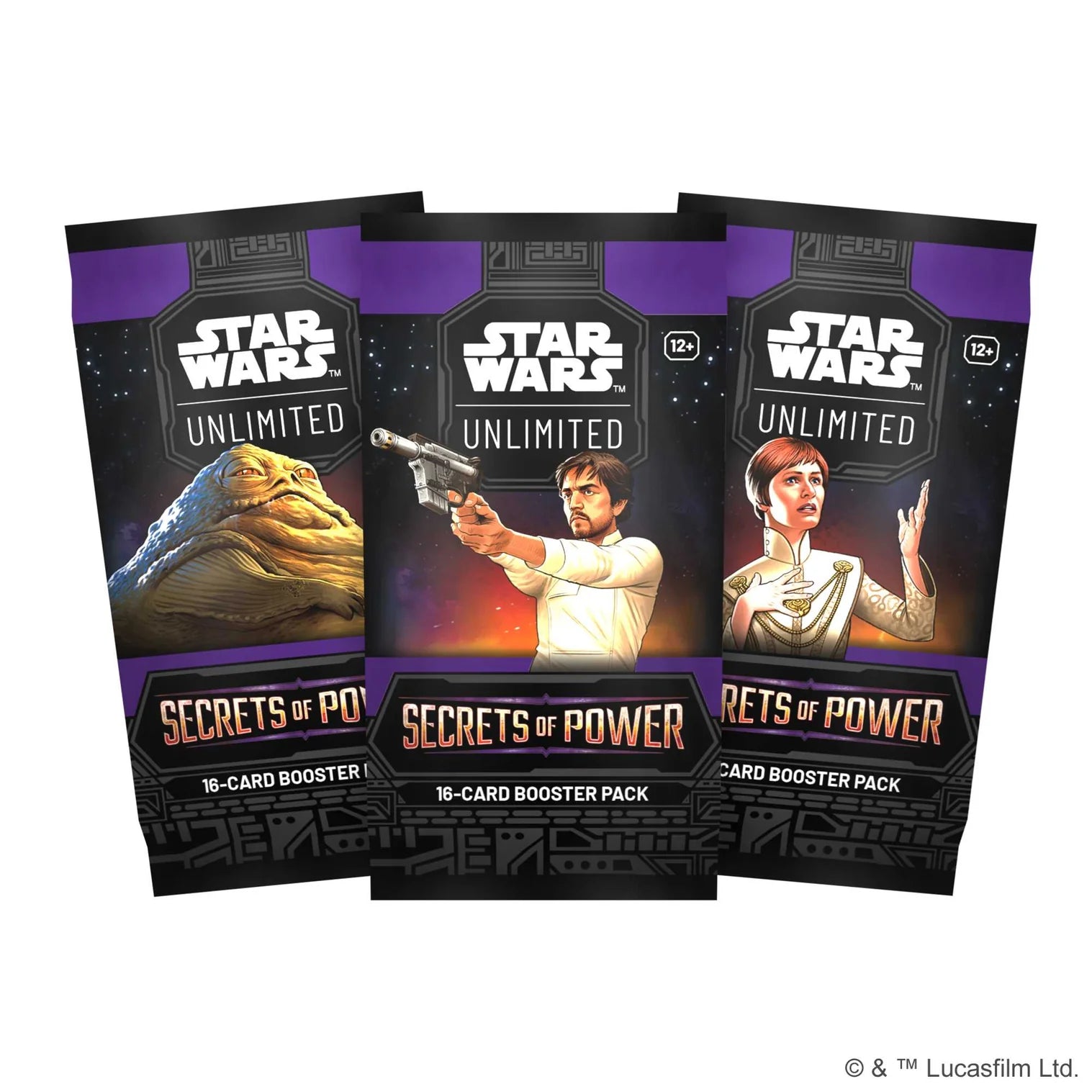 Three 'Star Wars: Unlimited' booster packs on a white background