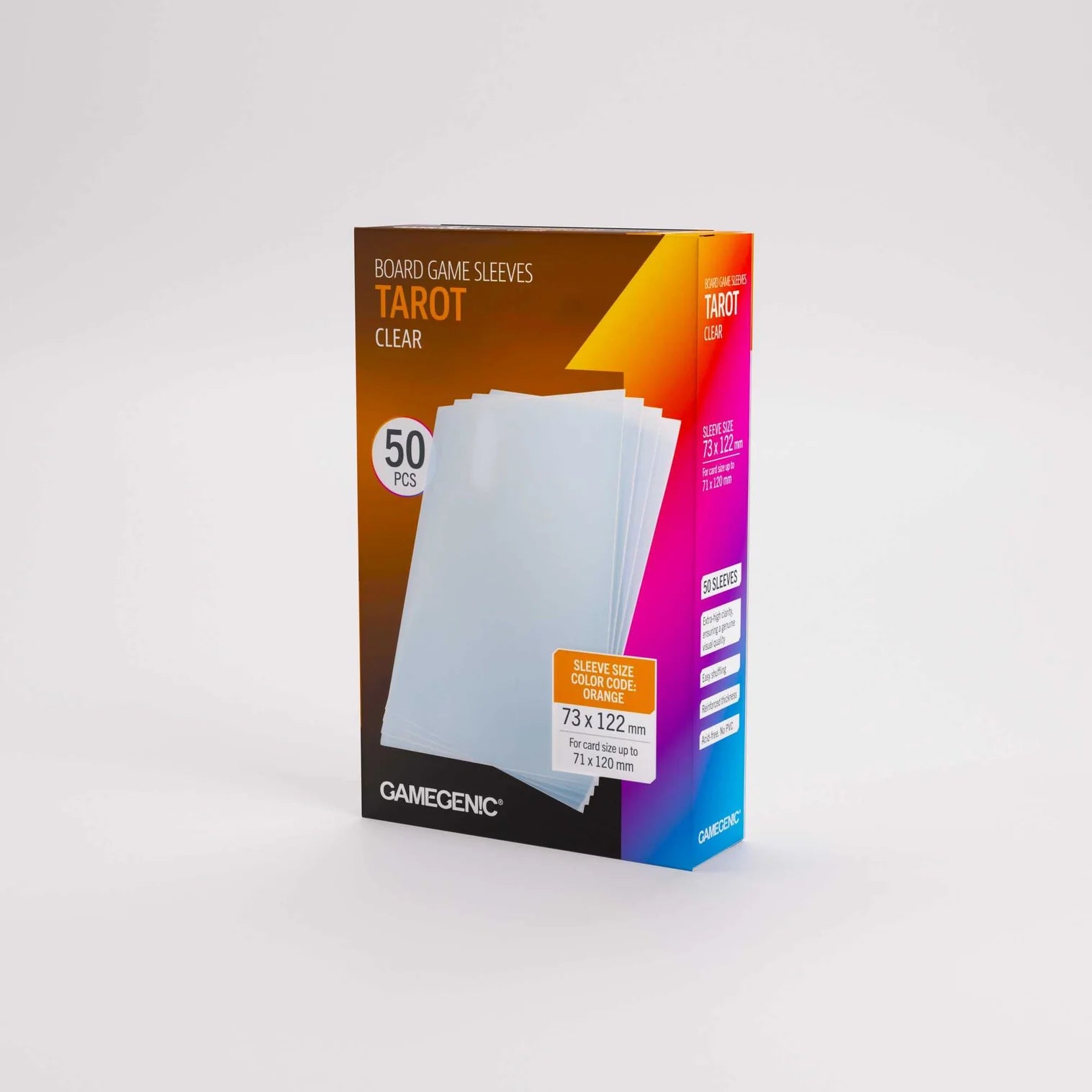 Box of Gamegenic Tarot clear board game sleeves on a white background