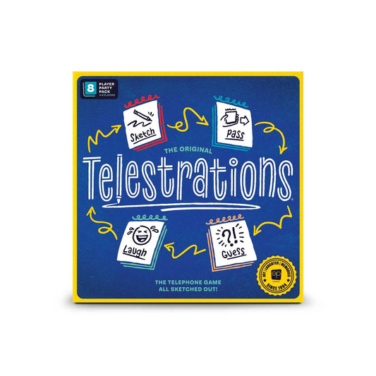 Box of Telestrations game on a white background
